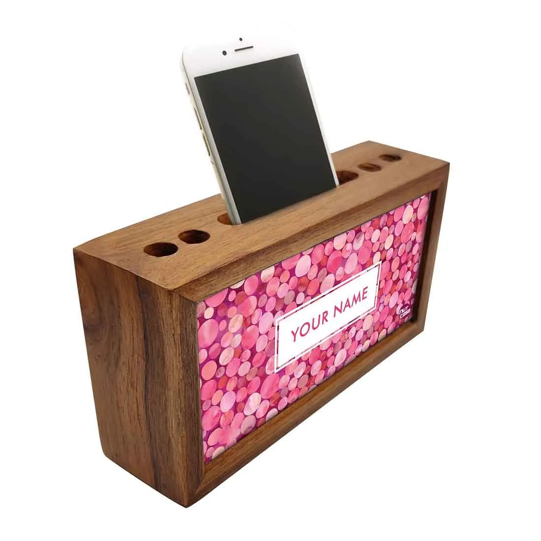 Custom-Made Wooden stationery organizer - Polka Dots Pink