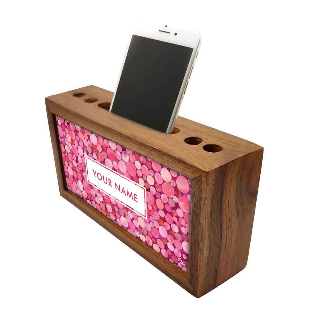 Custom-Made Wooden stationery organizer - Polka Dots Pink