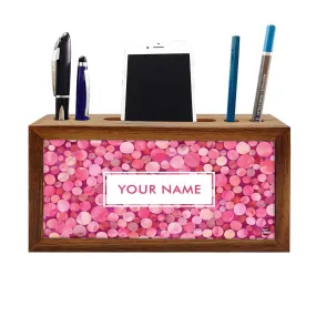 Custom-Made Wooden stationery organizer - Polka Dots Pink