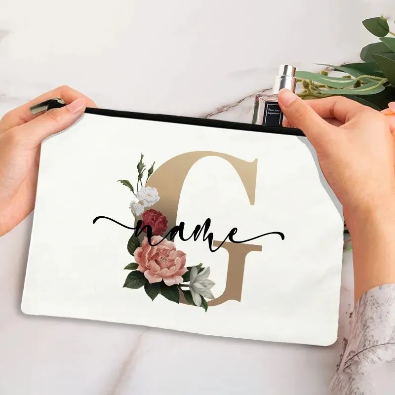 Custom Makeup Bag Bridesmaid Maid of Honor Holiday Wedding Bachelorette Party Gift Canvas Monogram Cosmetic Zipper Pouches