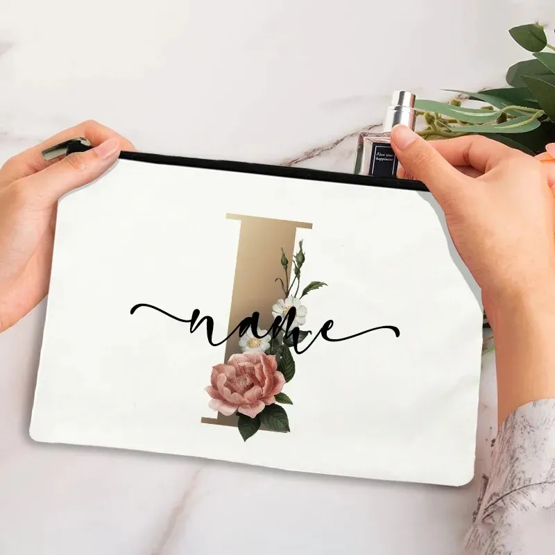 Custom Makeup Bag Bridesmaid Maid of Honor Holiday Wedding Bachelorette Party Gift Canvas Monogram Cosmetic Zipper Pouches