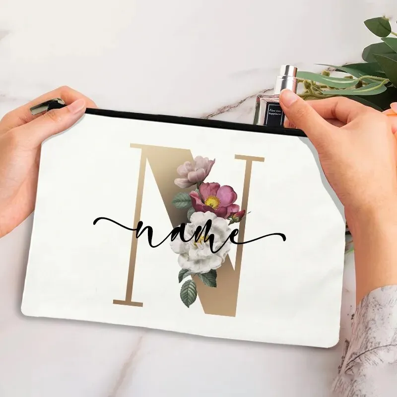 Custom Makeup Bag Bridesmaid Maid of Honor Holiday Wedding Bachelorette Party Gift Canvas Monogram Cosmetic Zipper Pouches