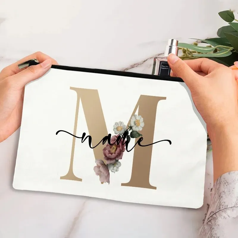 Custom Makeup Bag Bridesmaid Maid of Honor Holiday Wedding Bachelorette Party Gift Canvas Monogram Cosmetic Zipper Pouches