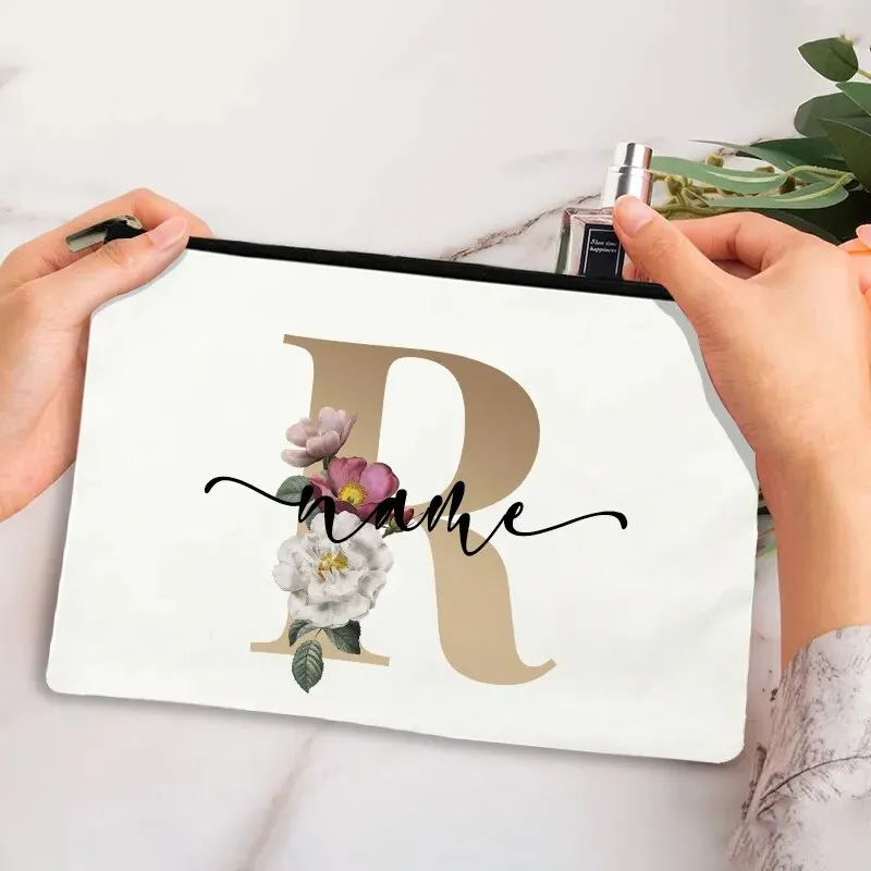 Custom Makeup Bag Bridesmaid Maid of Honor Holiday Wedding Bachelorette Party Gift Canvas Monogram Cosmetic Zipper Pouches