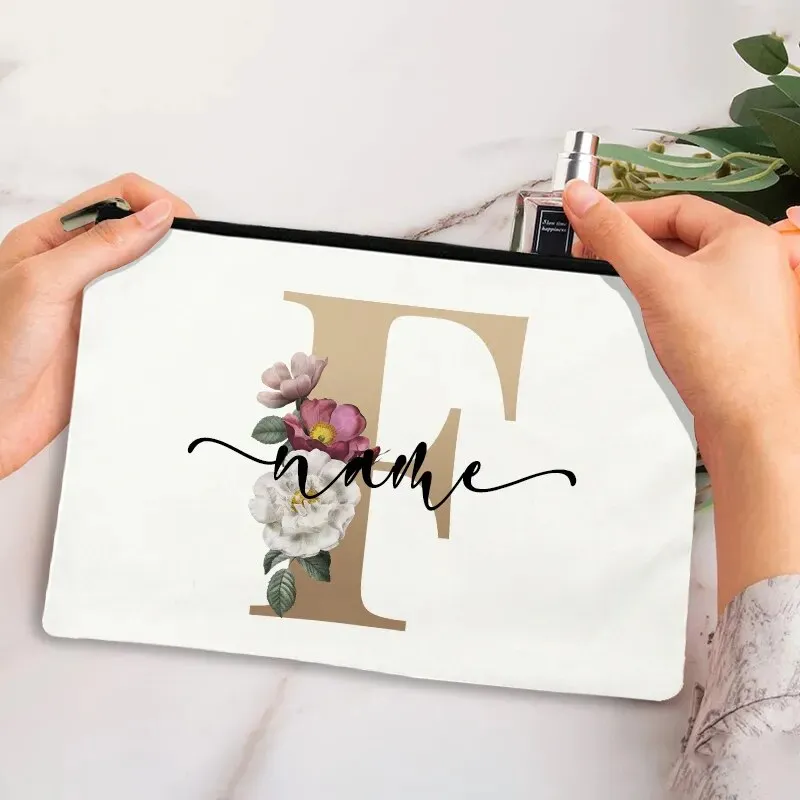Custom Makeup Bag Bridesmaid Maid of Honor Holiday Wedding Bachelorette Party Gift Canvas Monogram Cosmetic Zipper Pouches