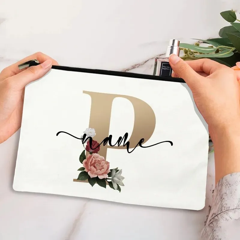 Custom Makeup Bag Bridesmaid Maid of Honor Holiday Wedding Bachelorette Party Gift Canvas Monogram Cosmetic Zipper Pouches