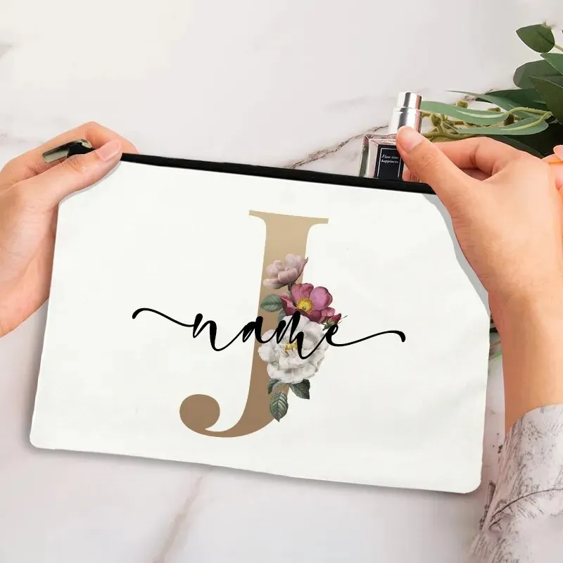 Custom Makeup Bag Bridesmaid Maid of Honor Holiday Wedding Bachelorette Party Gift Canvas Monogram Cosmetic Zipper Pouches