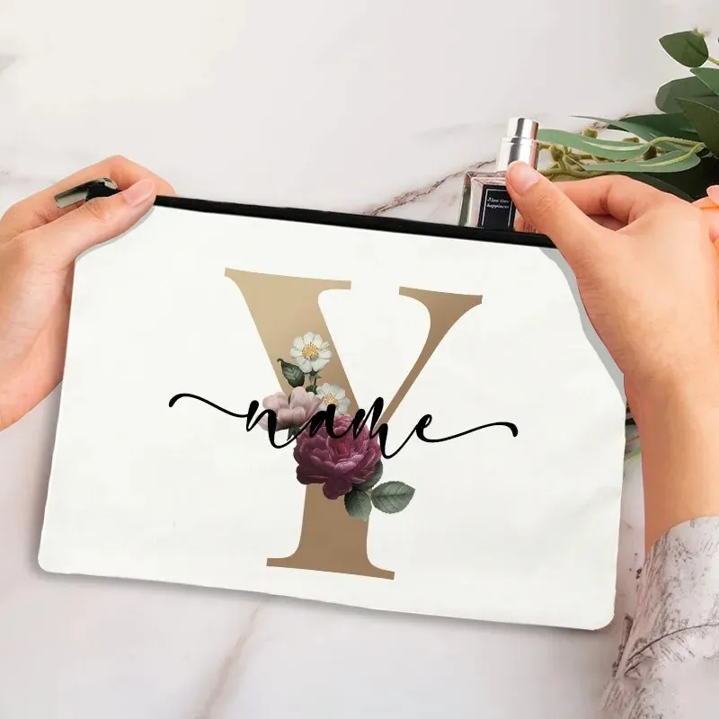 Custom Makeup Bag Bridesmaid Maid of Honor Holiday Wedding Bachelorette Party Gift Canvas Monogram Cosmetic Zipper Pouches