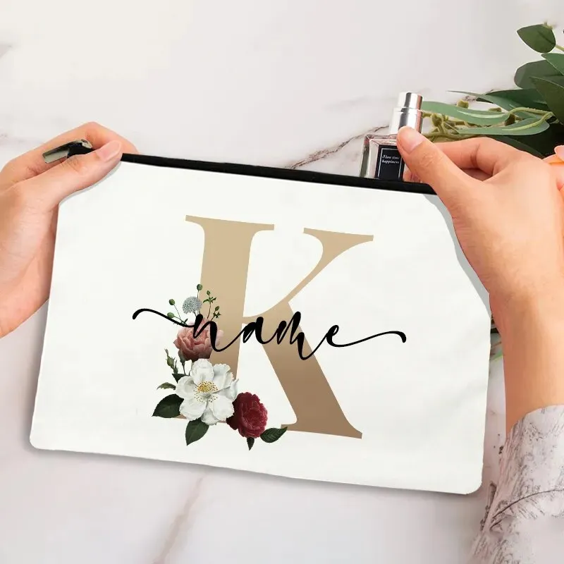 Custom Makeup Bag Bridesmaid Maid of Honor Holiday Wedding Bachelorette Party Gift Canvas Monogram Cosmetic Zipper Pouches