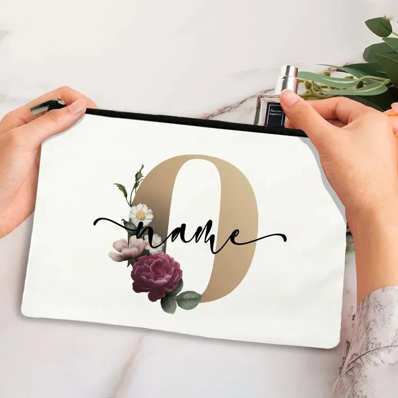 Custom Makeup Bag Bridesmaid Maid of Honor Holiday Wedding Bachelorette Party Gift Canvas Monogram Cosmetic Zipper Pouches