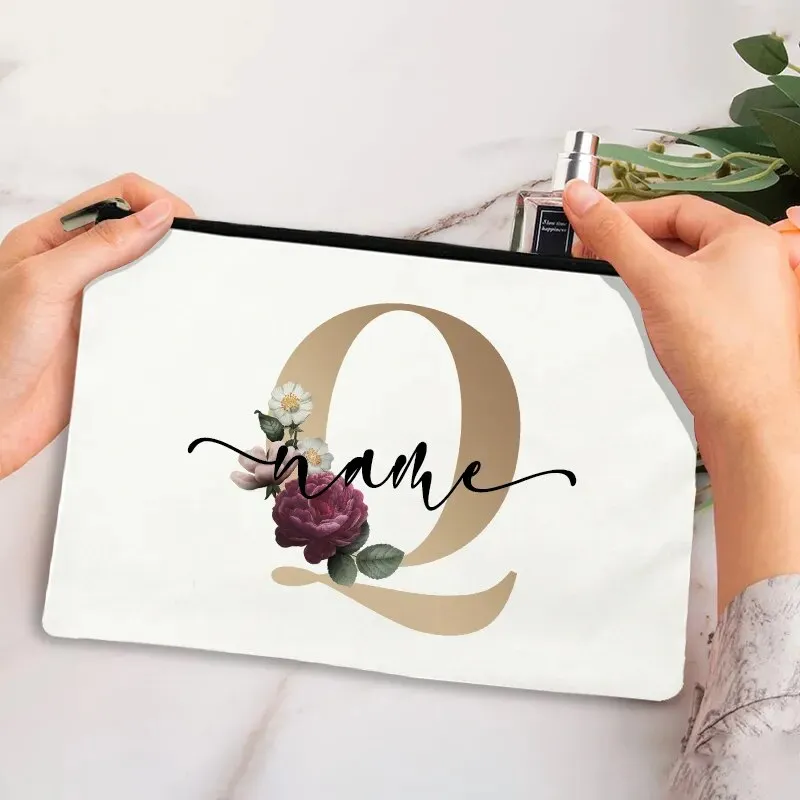 Custom Makeup Bag Bridesmaid Maid of Honor Holiday Wedding Bachelorette Party Gift Canvas Monogram Cosmetic Zipper Pouches