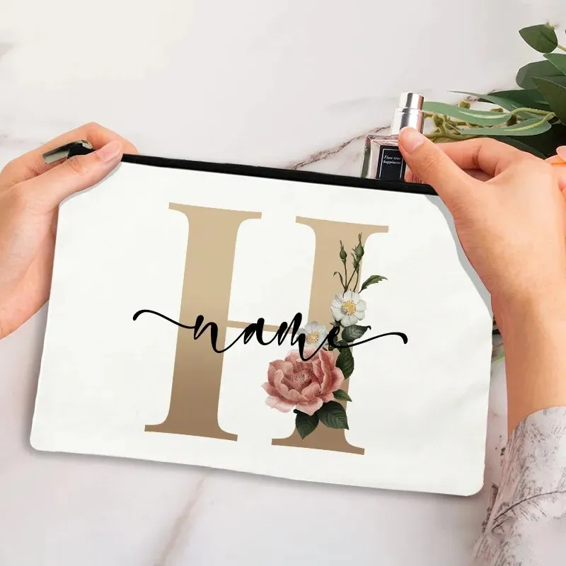Custom Makeup Bag Bridesmaid Maid of Honor Holiday Wedding Bachelorette Party Gift Canvas Monogram Cosmetic Zipper Pouches