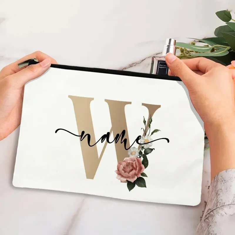 Custom Makeup Bag Bridesmaid Maid of Honor Holiday Wedding Bachelorette Party Gift Canvas Monogram Cosmetic Zipper Pouches
