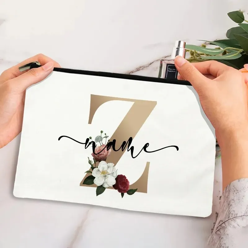 Custom Makeup Bag Bridesmaid Maid of Honor Holiday Wedding Bachelorette Party Gift Canvas Monogram Cosmetic Zipper Pouches