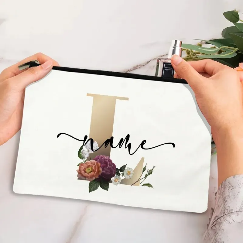 Custom Makeup Bag Bridesmaid Maid of Honor Holiday Wedding Bachelorette Party Gift Canvas Monogram Cosmetic Zipper Pouches