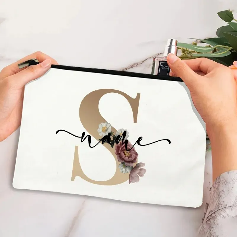 Custom Makeup Bag Bridesmaid Maid of Honor Holiday Wedding Bachelorette Party Gift Canvas Monogram Cosmetic Zipper Pouches