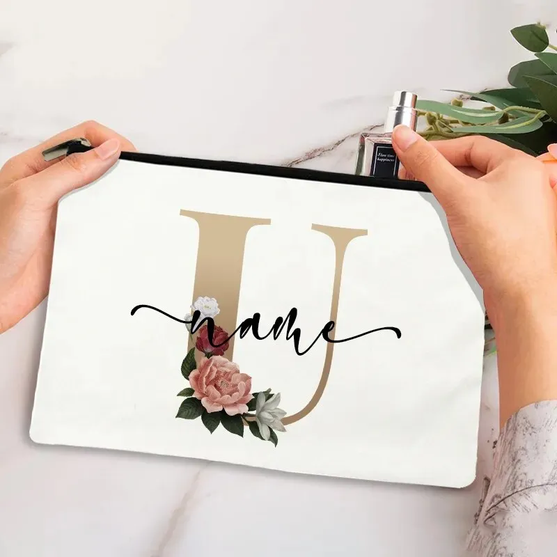 Custom Makeup Bag Bridesmaid Maid of Honor Holiday Wedding Bachelorette Party Gift Canvas Monogram Cosmetic Zipper Pouches