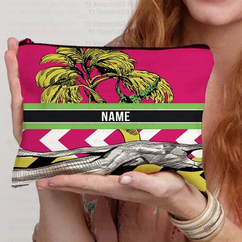 Custom Name Personalized Bag Women Canvas Cosmetic Makeup Bags Travel Toiletry Pouch School Pencil Case Supplies Teacher Gift