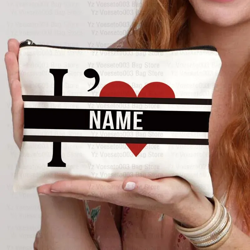 Custom Name Personalized Bag Women Canvas Cosmetic Makeup Bags Travel Toiletry Pouch School Pencil Case Supplies Teacher Gift