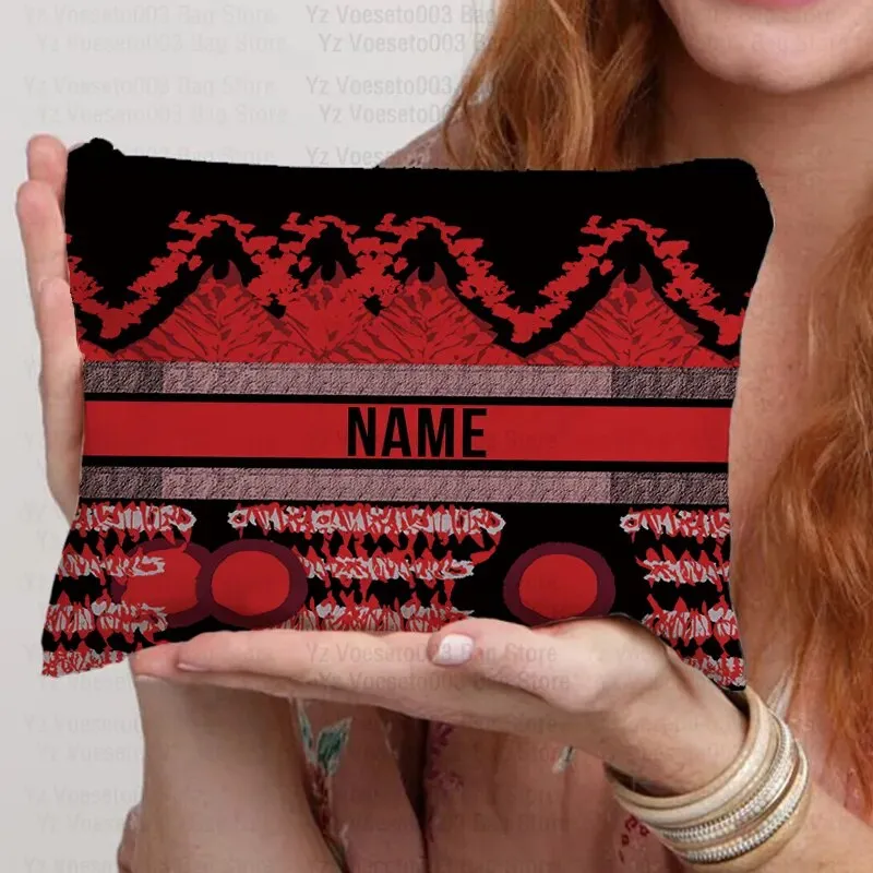 Custom Name Personalized Bag Women Canvas Cosmetic Makeup Bags Travel Toiletry Pouch School Pencil Case Supplies Teacher Gift