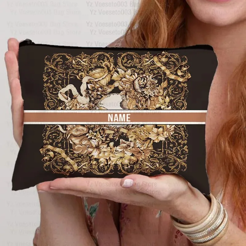 Custom Name Personalized Bag Women Canvas Cosmetic Makeup Bags Travel Toiletry Pouch School Pencil Case Supplies Teacher Gift