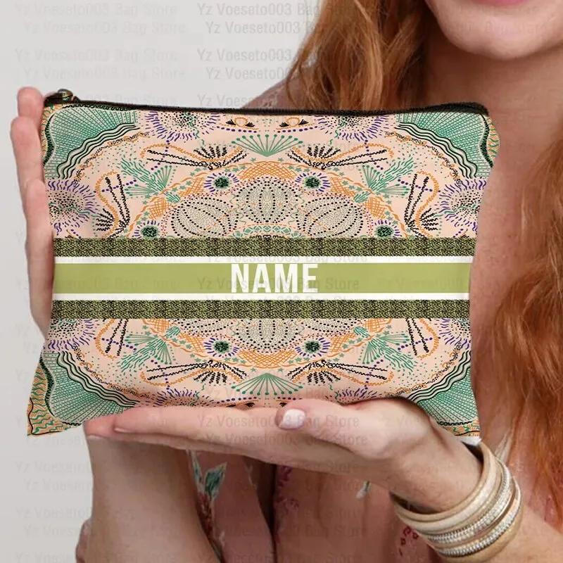 Custom Name Personalized Bag Women Canvas Cosmetic Makeup Bags Travel Toiletry Pouch School Pencil Case Supplies Teacher Gift