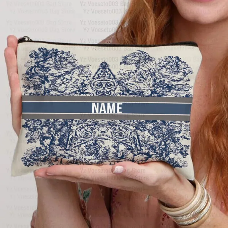 Custom Name Personalized Bag Women Canvas Cosmetic Makeup Bags Travel Toiletry Pouch School Pencil Case Supplies Teacher Gift