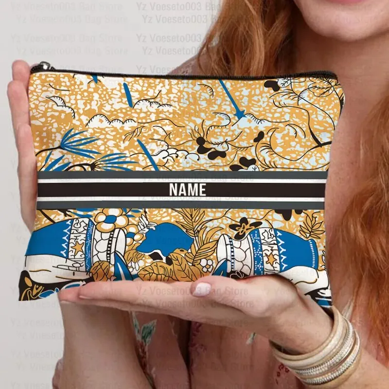 Custom Name Personalized Bag Women Canvas Cosmetic Makeup Bags Travel Toiletry Pouch School Pencil Case Supplies Teacher Gift