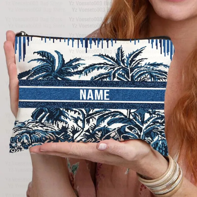 Custom Name Personalized Bag Women Canvas Cosmetic Makeup Bags Travel Toiletry Pouch School Pencil Case Supplies Teacher Gift