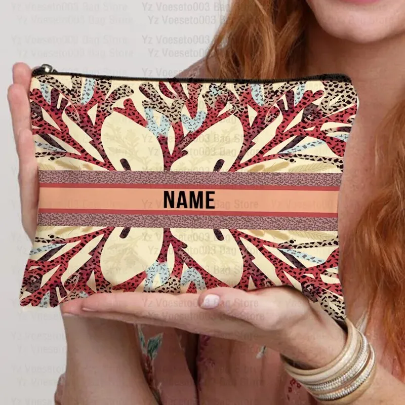 Custom Name Personalized Bag Women Canvas Cosmetic Makeup Bags Travel Toiletry Pouch School Pencil Case Supplies Teacher Gift