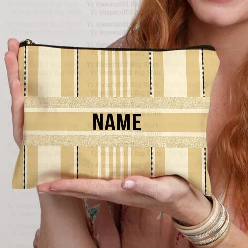 Custom Name Personalized Bag Women Canvas Cosmetic Makeup Bags Travel Toiletry Pouch School Pencil Case Supplies Teacher Gift