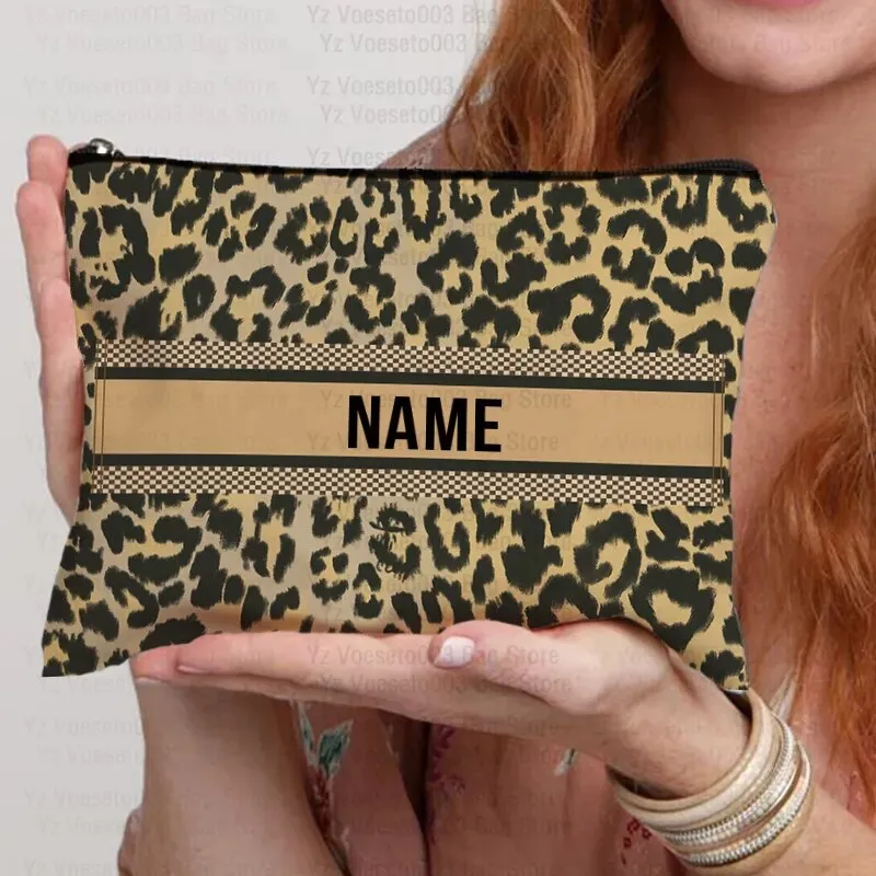 Custom Name Personalized Bag Women Canvas Cosmetic Makeup Bags Travel Toiletry Pouch School Pencil Case Supplies Teacher Gift