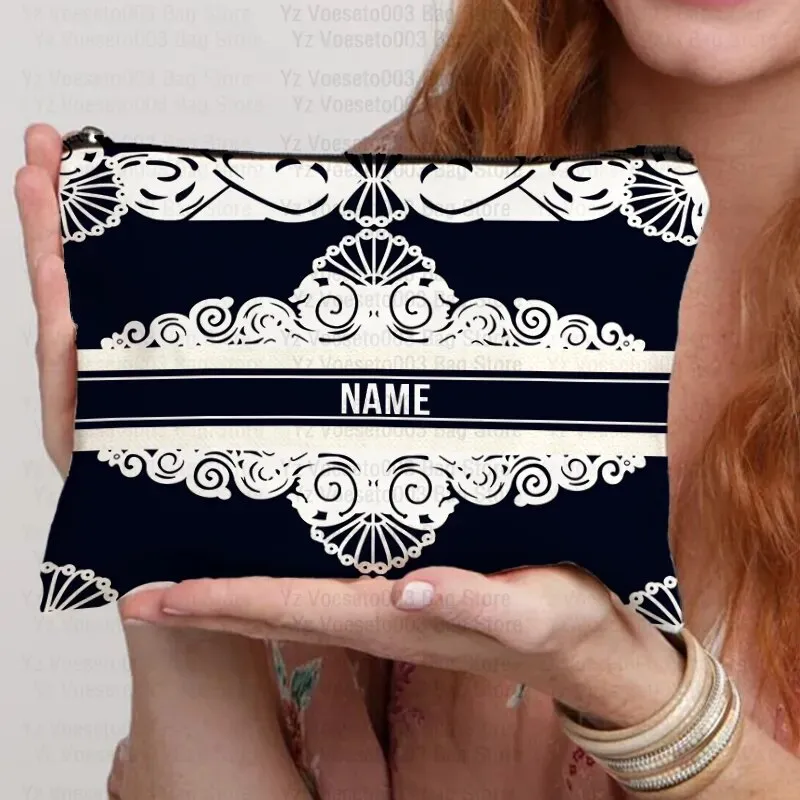 Custom Name Personalized Bag Women Canvas Cosmetic Makeup Bags Travel Toiletry Pouch School Pencil Case Supplies Teacher Gift
