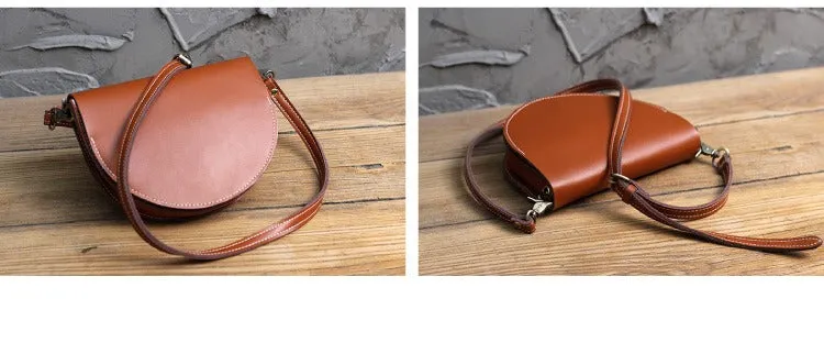 Cute Coffee LEATHER Saddle SHOULDER Bag WOMEN Small Saddle Crossbody Purse FOR WOMEN