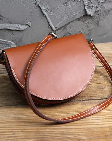 Cute Coffee LEATHER Saddle SHOULDER Bag WOMEN Small Saddle Crossbody Purse FOR WOMEN