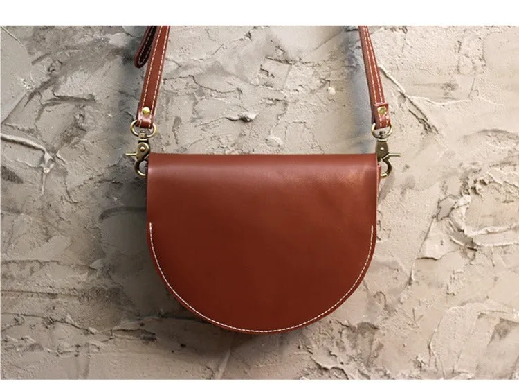 Cute Coffee LEATHER Saddle SHOULDER Bag WOMEN Small Saddle Crossbody Purse FOR WOMEN