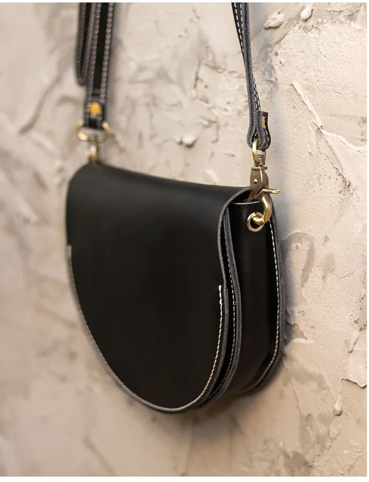 Cute Coffee LEATHER Saddle SHOULDER Bag WOMEN Small Saddle Crossbody Purse FOR WOMEN