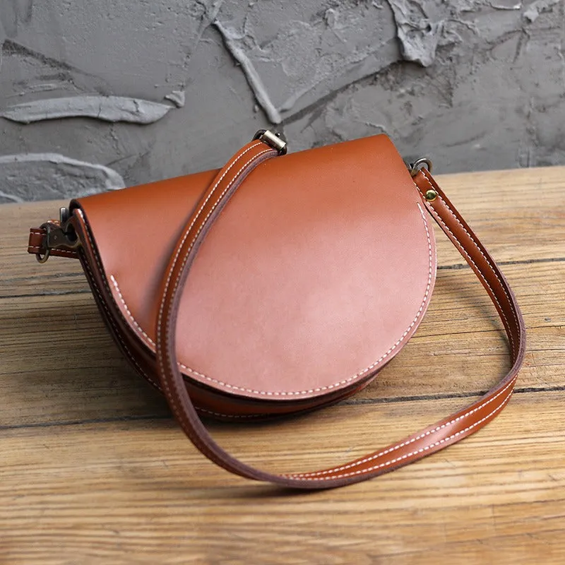 Cute Coffee LEATHER Saddle SHOULDER Bag WOMEN Small Saddle Crossbody Purse FOR WOMEN