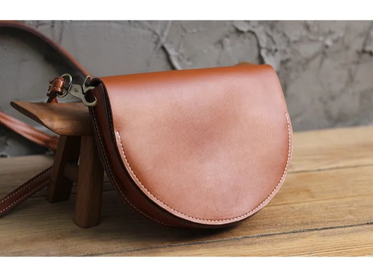 Cute Coffee LEATHER Saddle SHOULDER Bag WOMEN Small Saddle Crossbody Purse FOR WOMEN