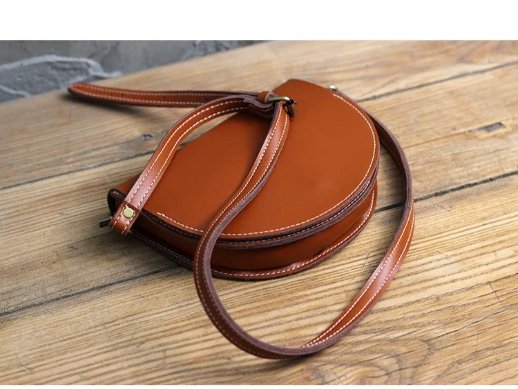 Cute Coffee LEATHER Saddle SHOULDER Bag WOMEN Small Saddle Crossbody Purse FOR WOMEN