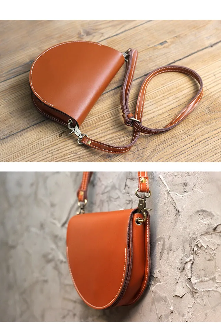 Cute Coffee LEATHER Saddle SHOULDER Bag WOMEN Small Saddle Crossbody Purse FOR WOMEN