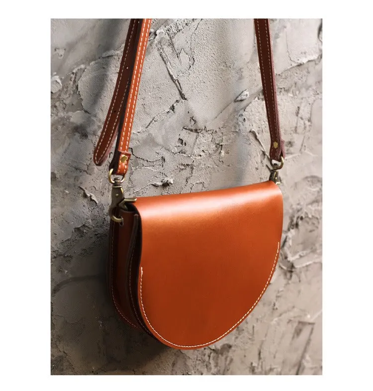 Cute Coffee LEATHER Saddle SHOULDER Bag WOMEN Small Saddle Crossbody Purse FOR WOMEN