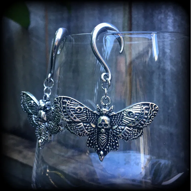 Deathshead moth gauged earrings-Dreadpunk moth ear hangers