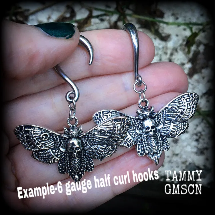 Deathshead moth gauged earrings-Dreadpunk moth ear hangers