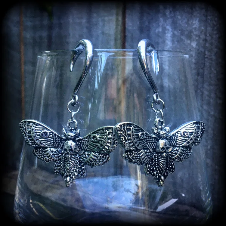 Deathshead moth gauged earrings-Dreadpunk moth ear hangers