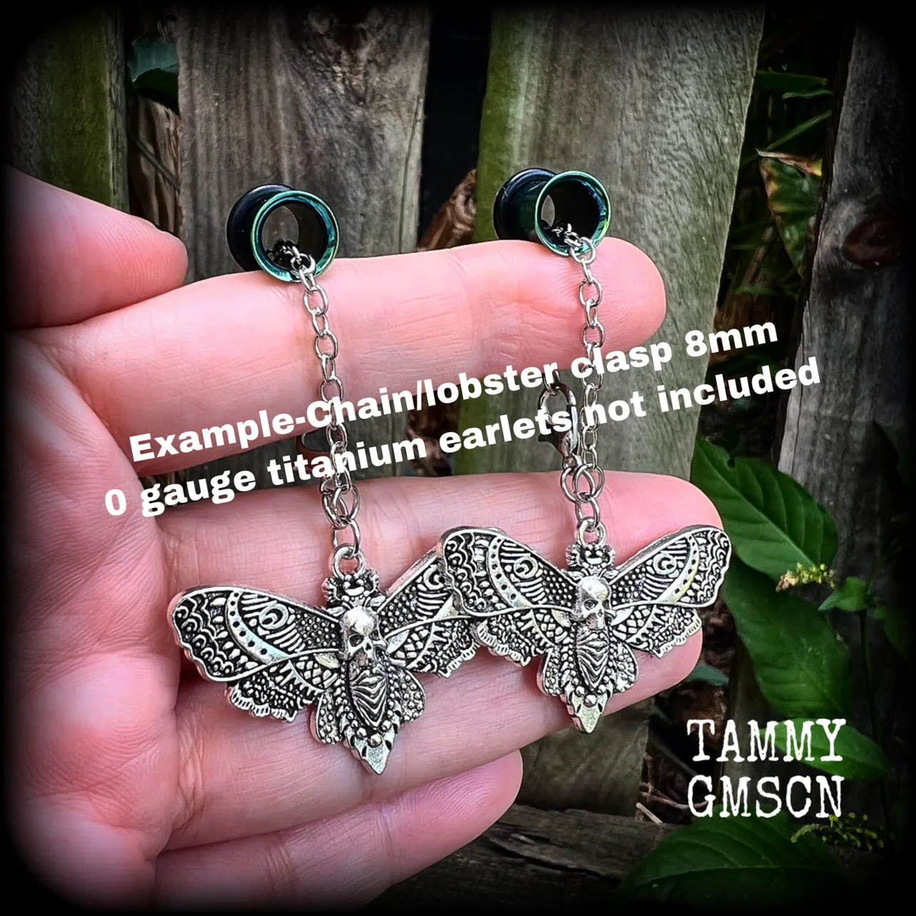 Deathshead moth gauged earrings-Dreadpunk moth ear hangers