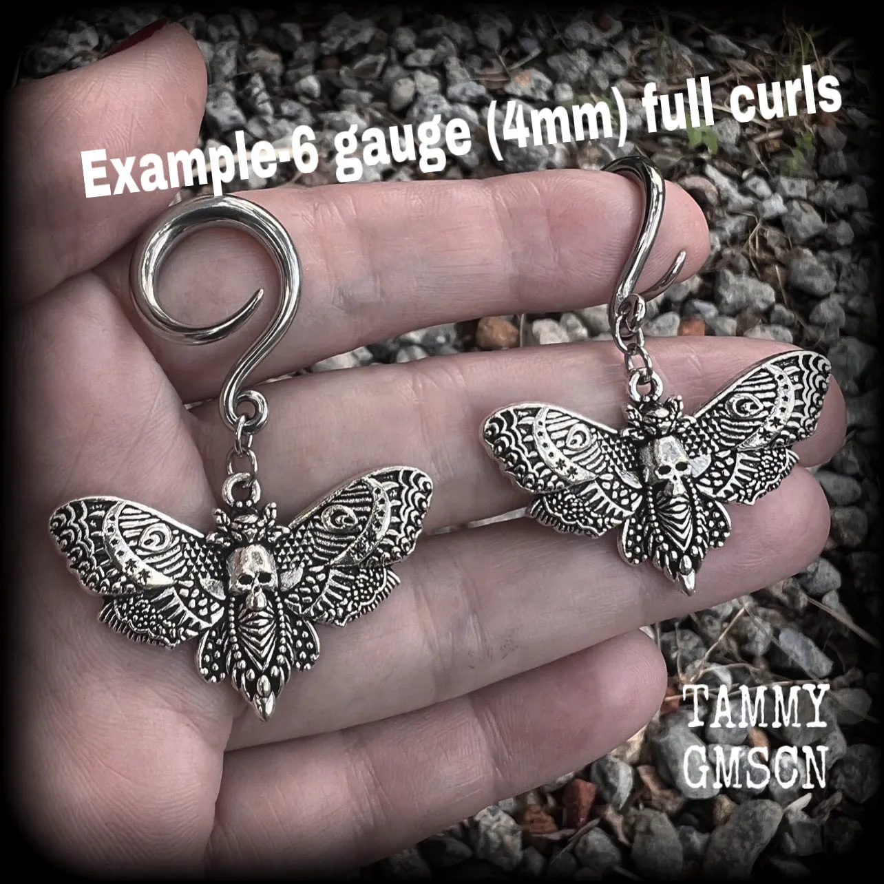 Deathshead moth gauged earrings-Dreadpunk moth ear hangers