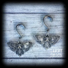 Deathshead moth gauged earrings-Dreadpunk moth ear hangers