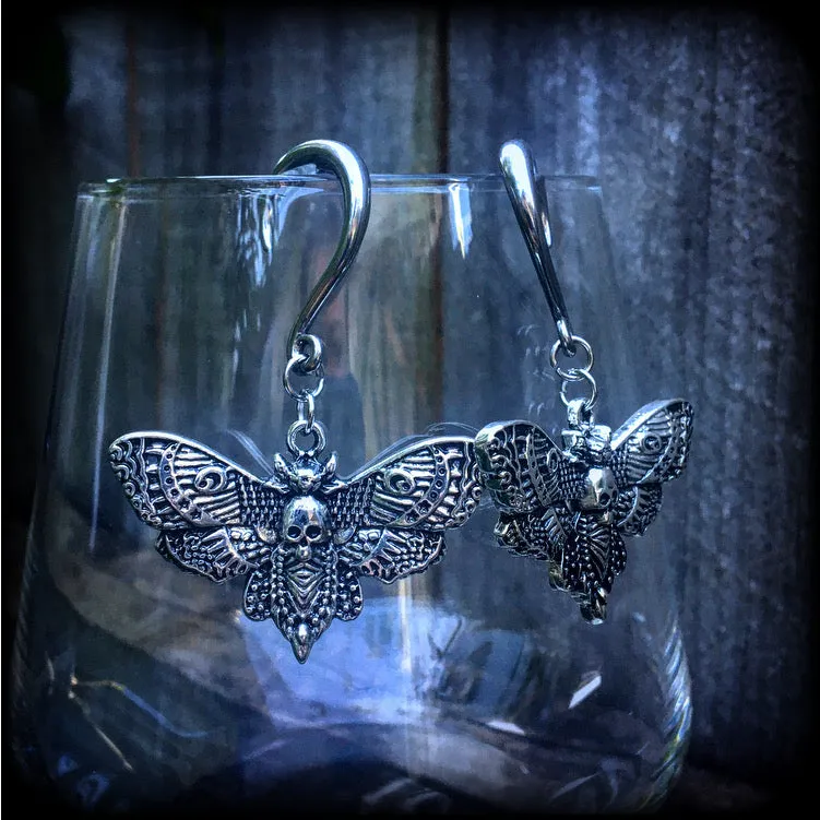 Deathshead moth gauged earrings-Dreadpunk moth ear hangers