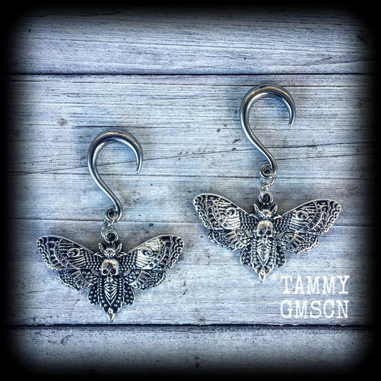 Deathshead moth gauged earrings-Dreadpunk moth ear hangers